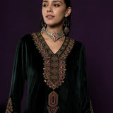 Koel Green Embroidered Velvet Suit Set with Banarasi Dupatta