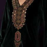 Koel Green Embroidered Velvet Suit Set with Banarasi Dupatta