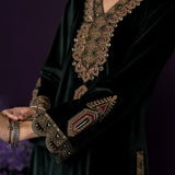 Koel Green Embroidered Velvet Suit Set with Banarasi Dupatta