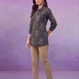 Navy All-Over Printed Cotton Top