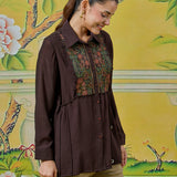 Meher Plum Brown Thread Embroidered Shirt