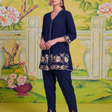 Nooraya Berry Navy Embroidered Co-ord Set