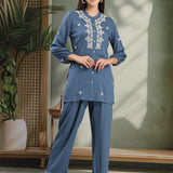 Viscose Rayon Embroidered Top and Trouser Co-Ord Set