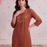 Zareen Bronze Rust Embroidered Kurta Set