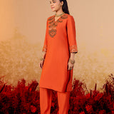 Charvi Tangy Orange Embroidered Kurta Set