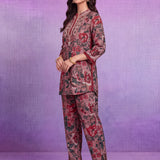 Pink Rayon Floral Embroidered Straight Co-ord Set