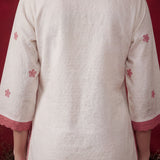Kiana Pink Currant Embroidered Cotton Dobby Kurta Set for Women