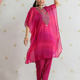 Aarohi Electric Fuchsia Ombre Embroidered Kaftan Set