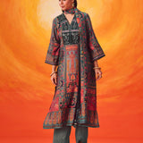 Aarzoo Grey Printed Chanderi Suit Set with Dupatta