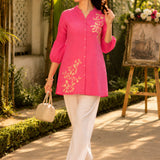 Women's Embroidered Button-Front Tunic Shirt