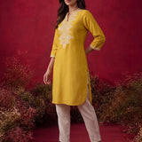Yellow Mirror Work Cotton Kurta Set
