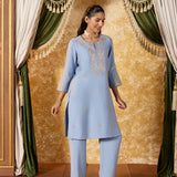 Ishika Misty Blue Embroidered Suit Set