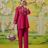 Aiyana Blood Red Foil Embroidered Co-ord Set