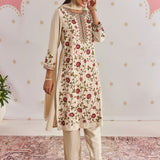 Aafreen Floral Ivory Aari & Zari Embroidered Panelled Suit Set