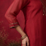 Blood Red Embroidered Chinon Tunic