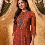 Aaira Amber Red Printed Embroidered Co-ord Set
