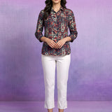 Red Nylon Viscose Straight Kurti with Shirt Collar