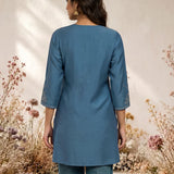 Inaya Blue Resham Embroidered Cotton Blend Kurti