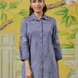 Elara Stone Blue Embroidered Shirt