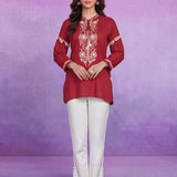 Cotton Red Embroidered Tunic