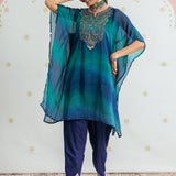 Aarini Blue Ombre Embroidered Kaftan Set