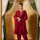 Avika Crimson Red Embroidered Suit Set