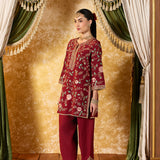 Vaara Kalini Maroon Embroidered Suit Set with Dupatta