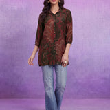 Poly Viscose Olive Abstract Print Shirt