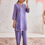Navya Periwinkle Lilac Embroidered Kurta Set