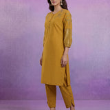Mustard Embroidered Kurta Set with Resham Work