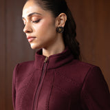 Eirene Maroon Fur High-neck Jacket
