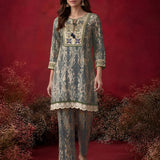 Mia Sea Green Embroidered Cotton Viscose Co ord Set for Women