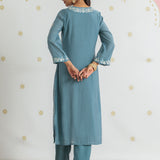 Kiara Cadet Blue Embroidered Suit Set