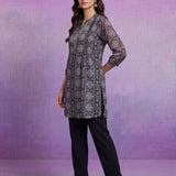 Grey Georgette Sequin Embellished Printed Tunic