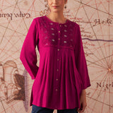 Mansha Fuchsia Pink Embroidered Rayon Top for Women