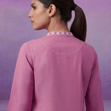 Pink Embroidered Cotton Slub Relaxed Top