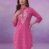 Fuchsia All-Over Printed Cotton Cambric Straight Kurti
