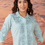 Viviana Blue Rayon Embroidered Tunic for Women