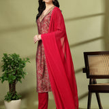 Chanderi Cotton Printed Kurta Trouser Dupatta Set