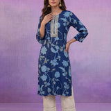 Royal Blue All Over Printed Cotton Kurta