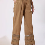Maria D.Beige Cotton Relaxed Fit Palazzo Pants for Women