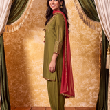 Vritika Shamrock green Embroidered Suit Set