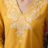 Mustard Embroidered Cotton Blend Regular Kurta Set