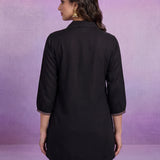 Black Cotton Slub Applique Dori Work Co-ord Set