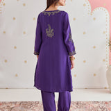Saanvi Royal Purple Metallic Embroidered Kurta Set