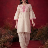 Gulshan Ivory with Fuschia Printed Cotton Linen Kurta for Women