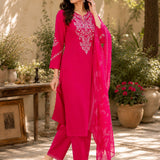 Pure Cotton Embroidered Kurta Trouser Dupatta Set