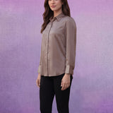 Solid Beige Satin Straight Full-Sleeve Shirt