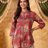 Aarohi Brick Red Printed Top