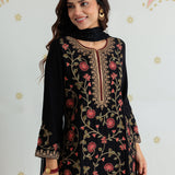 Aafreen Coal Black Aari & Zari Embroidered Panelled Suit Set